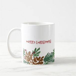 Watercolor Pinecones Border Merry Christmas Coffee Mug