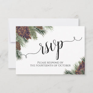 Watercolor Pinecones & Greenery Rustic Wedding RSVP Card