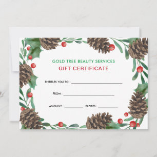 Watercolor Pinecones Holiday   Gift Certificate