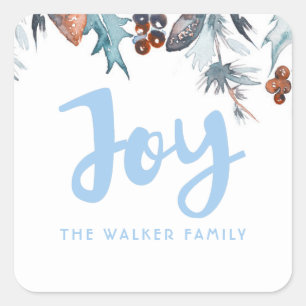 Watercolor Pines and Berries Holiday Square Sticker