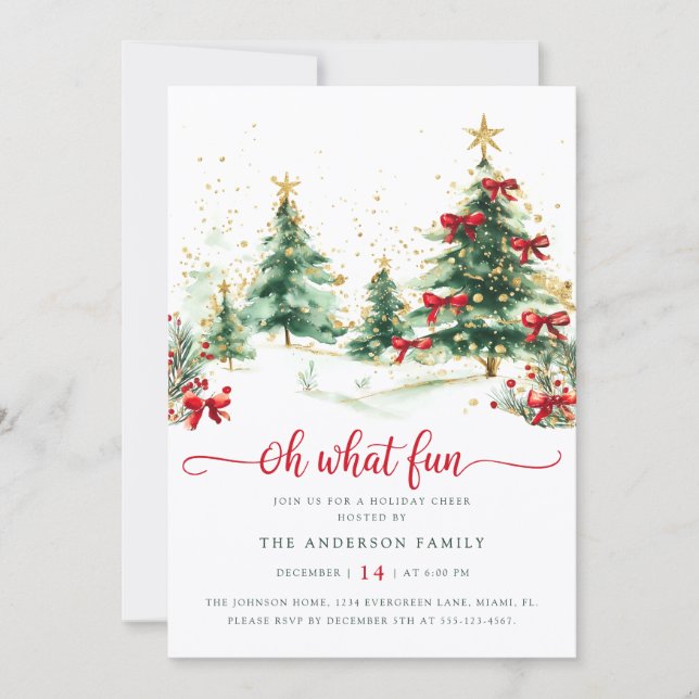 Watercolor Pines Christmas Party Invitation (Front)