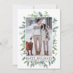 Watercolor Pines Frame Photo Holiday Card
