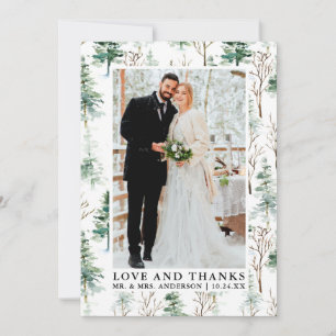 Watercolor Pines Greenery Love Thanks Wedding Thank You Card