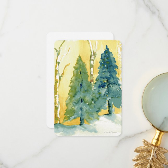 Watercolor Pines in Sunset card (Front/Back In Situ)