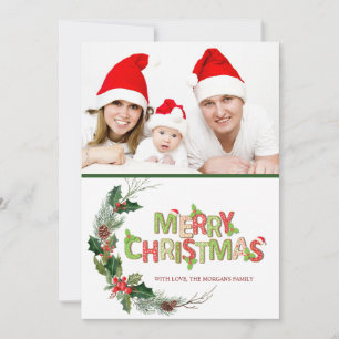 Watercolor PineTree Branches Photo Merry Christmas