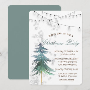 Watercolor PineTree,Sparkle,Lights,Christmas Party Invitation