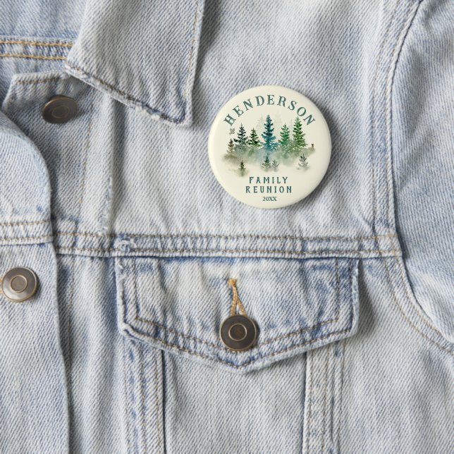 Watercolor PineTrees Family Reunion Button (In Situ)