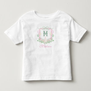 Watercolor Pink 1st Birthday Monogram Crest Gift Toddler T-Shirt
