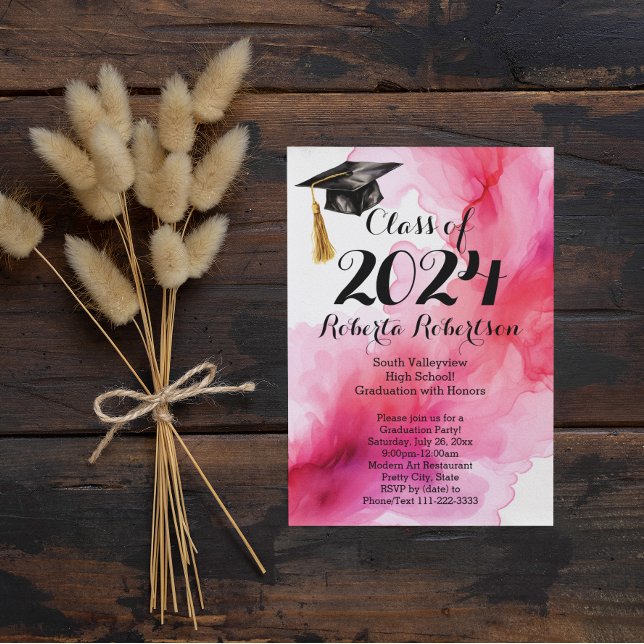Watercolor Pink 2019 Graduation Party Invitation (watercolor graduation announcement class of 2024
)