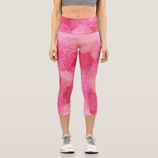 Watercolor Pink Abstract Romantic Capri Leggings