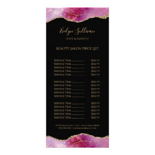 watercolor pink agate on black price list rack card