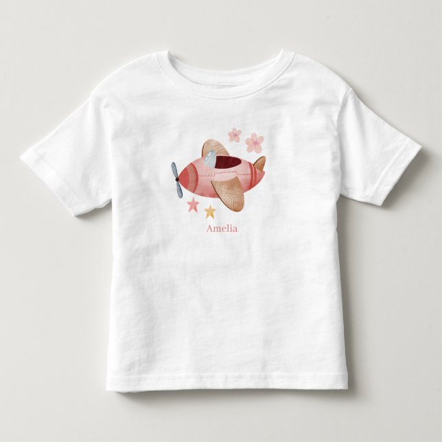 Watercolor Pink Airplane Toddler T-Shirt (Front)