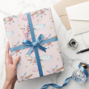 Watercolor Pink Airplane Wrapping Paper