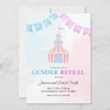 Watercolor Pink and Blue Circus Tent Gender Reveal