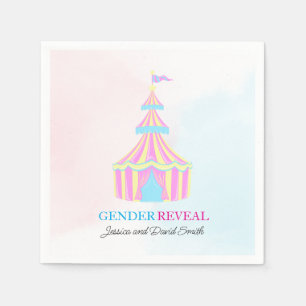 Watercolor Pink and Blue Circus Tent Gender Reveal Napkin