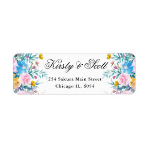 Watercolor Pink and Blue Flowers address