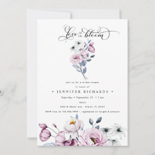 Watercolor Pink and Blue Flowers Bridal Shower Invitation