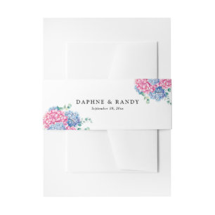 Watercolor Pink and Blue Hydrangea Wedding Invitation Belly Band