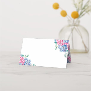 Watercolor Pink and Blue Hydrangea Wedding Place Card