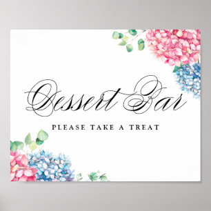 Watercolor Pink and Blue Hydrangeas Dessert Bar Poster