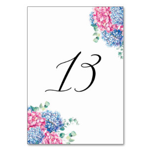 Watercolor Pink and Blue Hydrangeas Table 13 Number