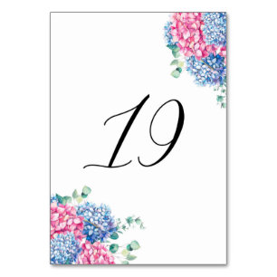 Watercolor Pink and Blue Hydrangeas Table 19 Table Number