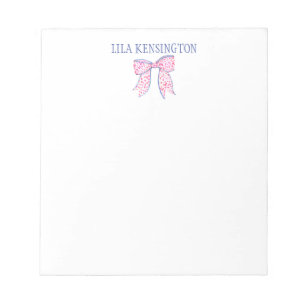 Watercolor Pink and Blue Ribbon Bow Notepad
