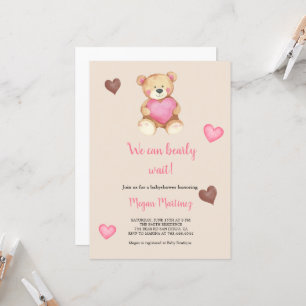 WATERCOLOR PINK AND BROWN BABYSHOWER BEAR INVITATION