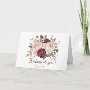 watercolor pink and burgundy Floral Sympathy Card
