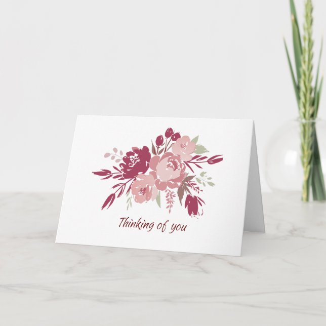 watercolor pink and burgundy Floral Sympathy Card (Front)