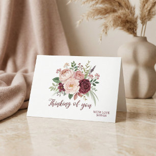 watercolor pink and burgundy Floral Sympathy Card