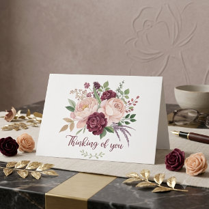 watercolor pink and burgundy Floral Sympathy Card