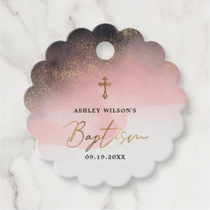 Watercolor Pink And Gold Baptism Thank You Favour Tags