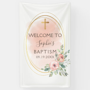 Watercolor Pink And Gold Baptism Welcome Banner