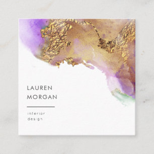 Watercolor pink and gold faux foil Business Card