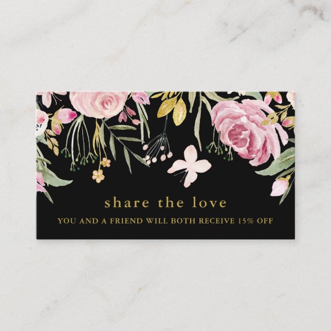 Watercolor Pink and Gold Floral Referral | Black (Front)