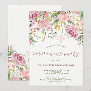 Watercolor Pink and Gold Floral Retirement Party Invitation