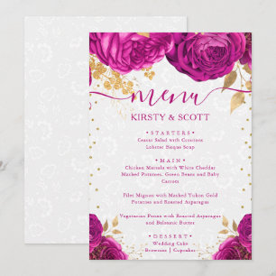 Watercolor Pink and Gold Flowers Wedding Menu