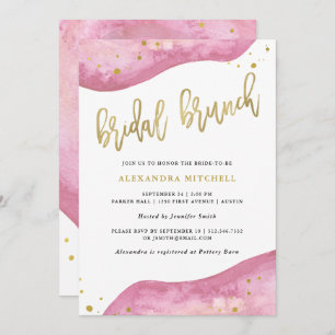 Watercolor Pink and Gold Geode Bridal Brunch Invitation