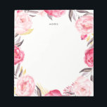 Watercolor Pink and Gold Peonies Wreath Notepad<br><div class="desc">A customisable floral notepad featuring pink peonies with gold and grey foliage accents.</div>