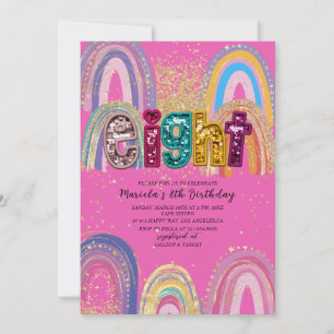 Watercolor pink and gold stars BirthdaInvitation Invitation