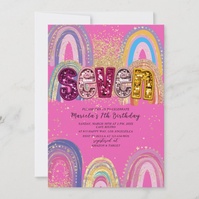  Watercolor pink and gold stars  BirthdaInvitation Invitation (Front)