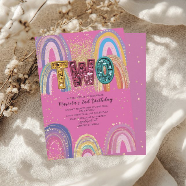  Watercolor pink and gold stars  BirthdaInvitation Invitation (Creator Uploaded)