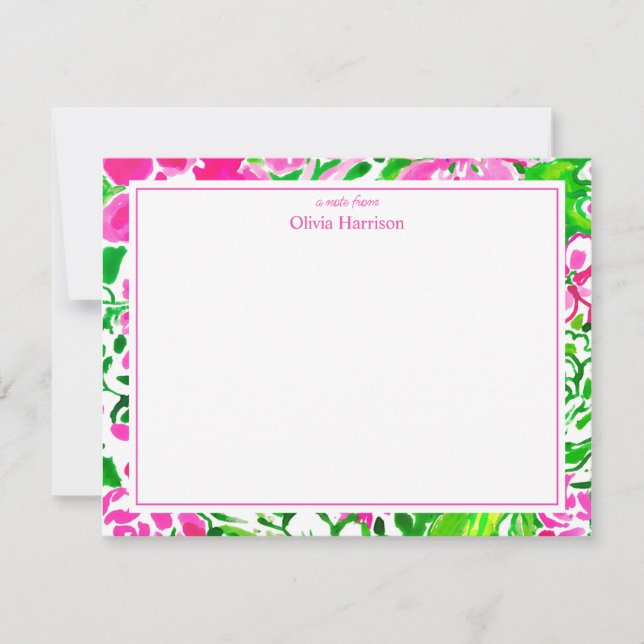 Watercolor pink and green floral custom stationary card (Front)