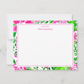 Watercolor pink and green floral custom stationary card