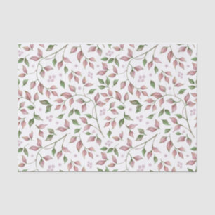 Watercolor Pink and Green Leaves Pink Berries   Tissue Paper