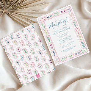 Watercolor Pink and Green Mahjong Tiles Party Invitation