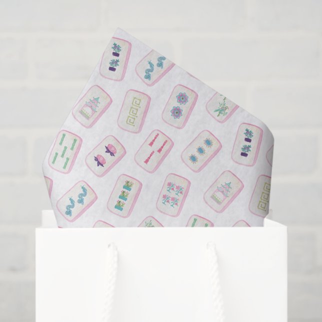 Watercolor Pink and Green Mahjong Tiles Tissue Paper (Gift Bag)