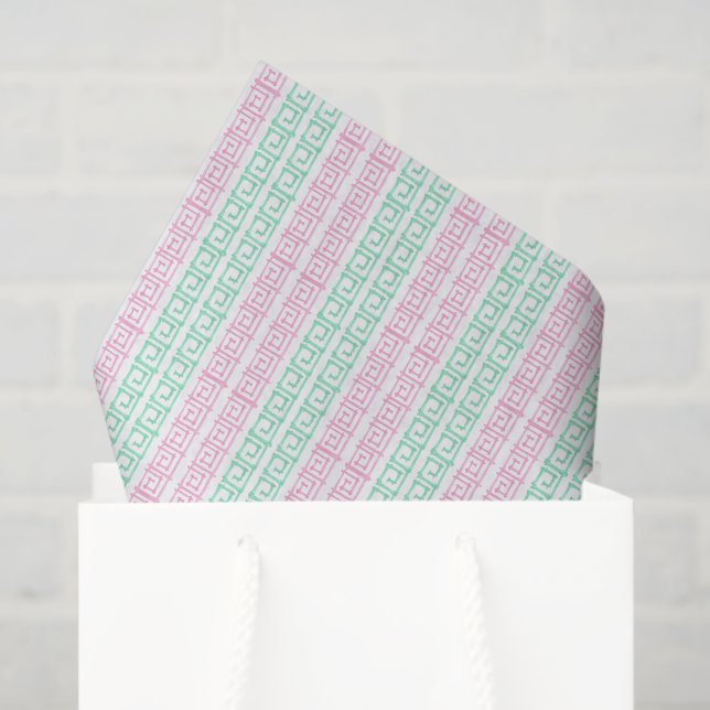 Watercolor Pink and Green Mahjong Tissue Paper (Gift Bag)