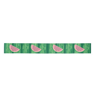 Watercolor Pink and Green Watermelon Pattern Satin Ribbon